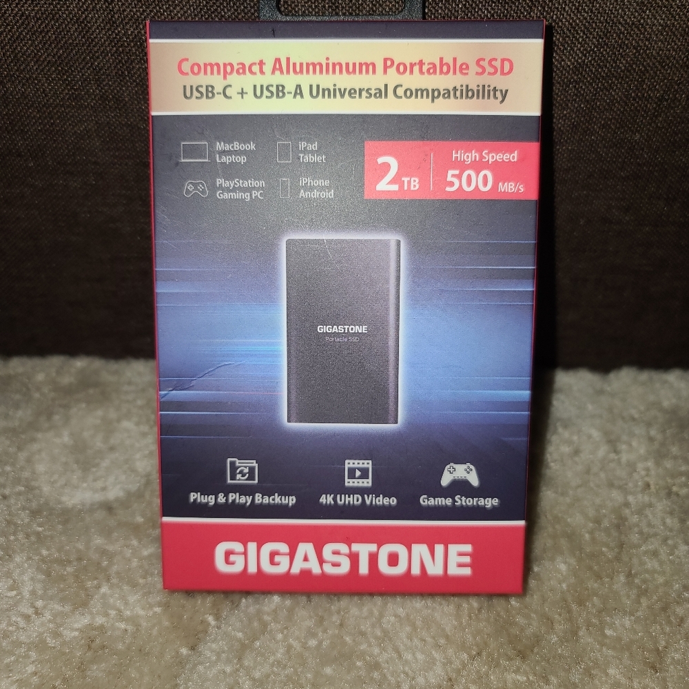 GIGASTONE 2TB Compact Aluminum Portable SSD - Black/Red